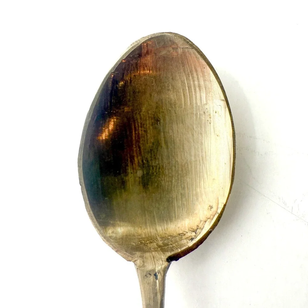 Vintage Hand Forged Brass Spoons Pair - Rustic‎ Primitive Farmhouse Kitchenware